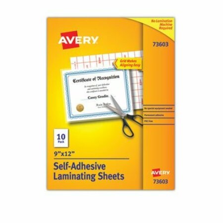 AVERY DENNISON Avery, CLEAR SELF-ADHESIVE LAMINATING SHEETS, 3 MIL, 9in X 12in, MATTE CLEAR, 10PK 73603